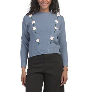NANCY YANG Blue Floral Mock Neck Sweater